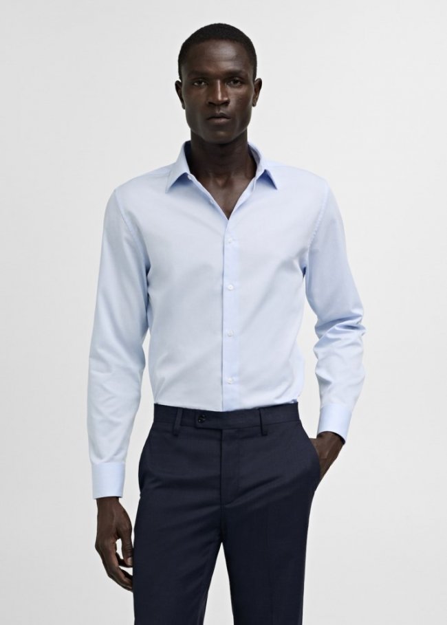 Mango Camisa traje slim fit algodón popelín - Azul celeste