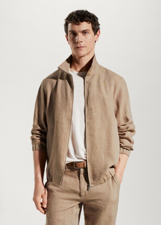 Mango Chaqueta bomber 100% lino - Beige