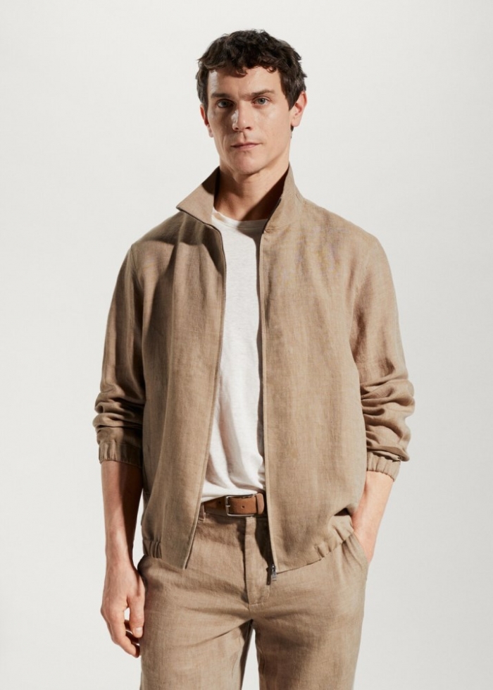 Mango Chaqueta bomber 100% lino - Beige