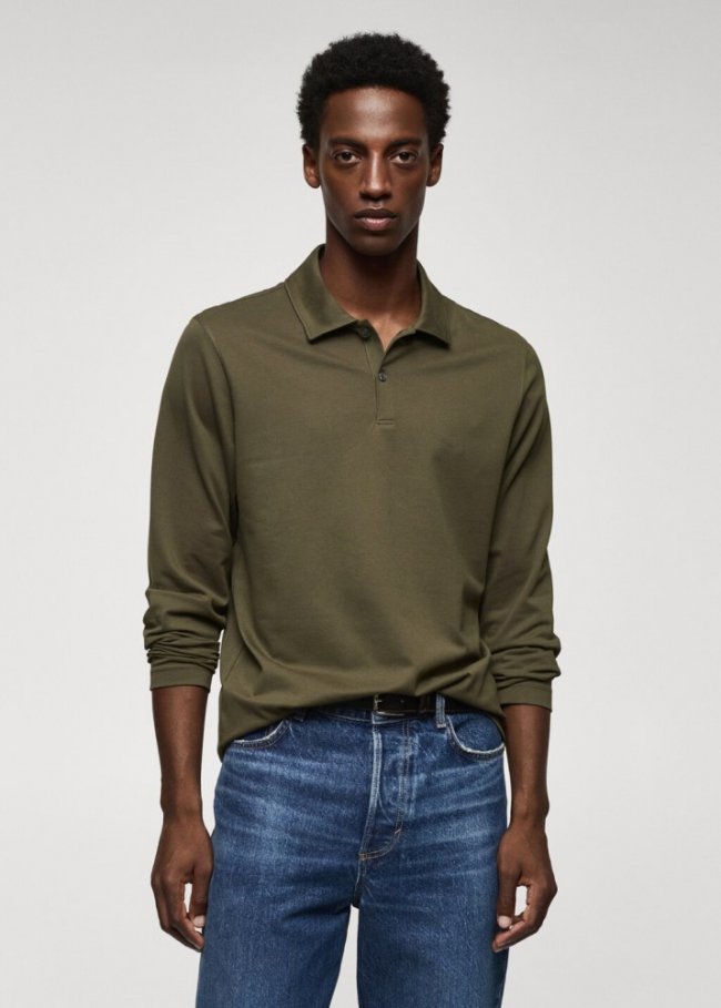 Mango Polo algodón manga larga - Khaki