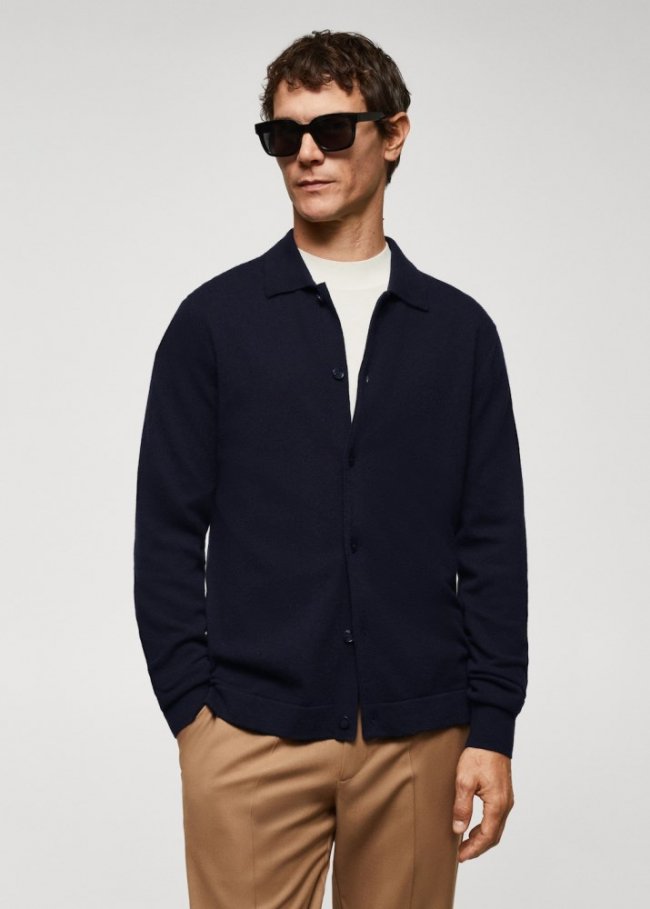Mango Cárdigan lana cuello polo - Azul marino