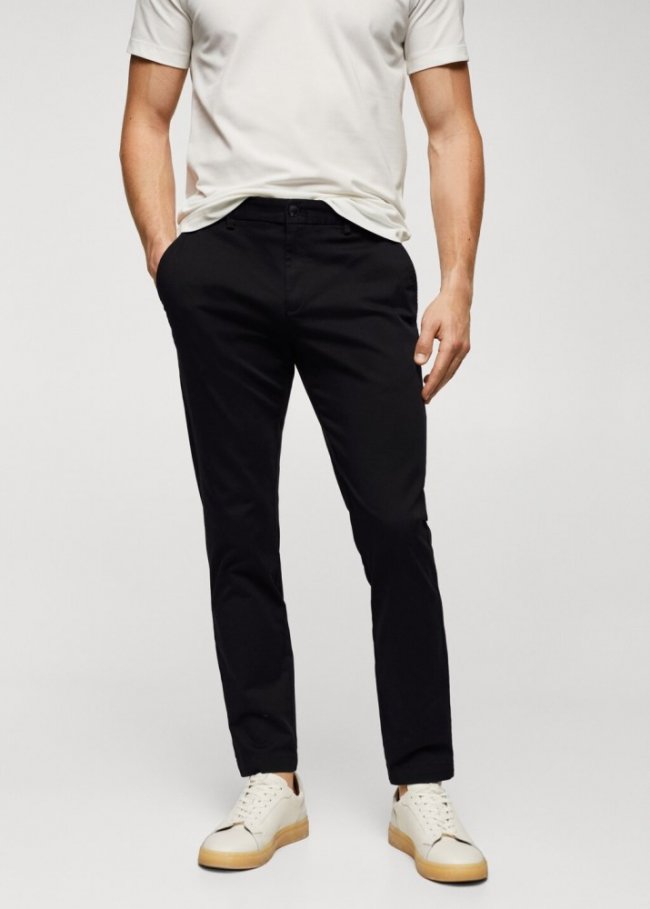 Mango Pantalón algodón tapered crop - Negro