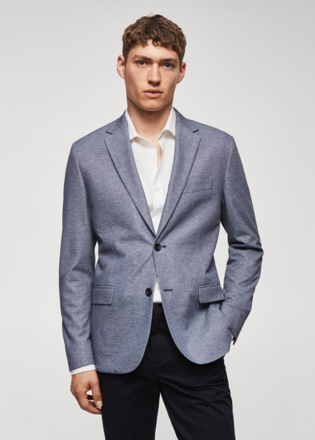 Mango Americana slim fit microestructura - Azul