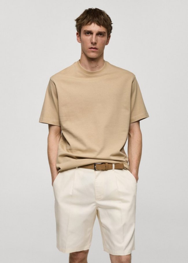Mango Camiseta básica 100% algodón relaxed fit - Beige