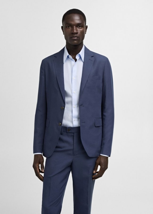 Mango Americana traje slim fit tejido comfort stretch - Azul