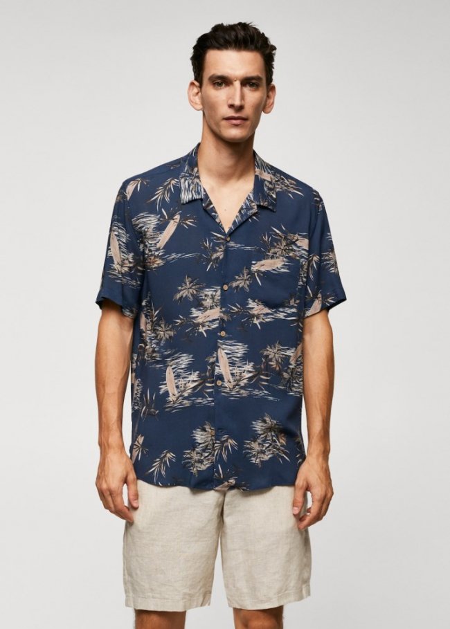 Mango Camisa regular fit estampado hojas - Azul