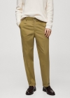 Mango Pantalón algodón straight fit vuelta - Oliva