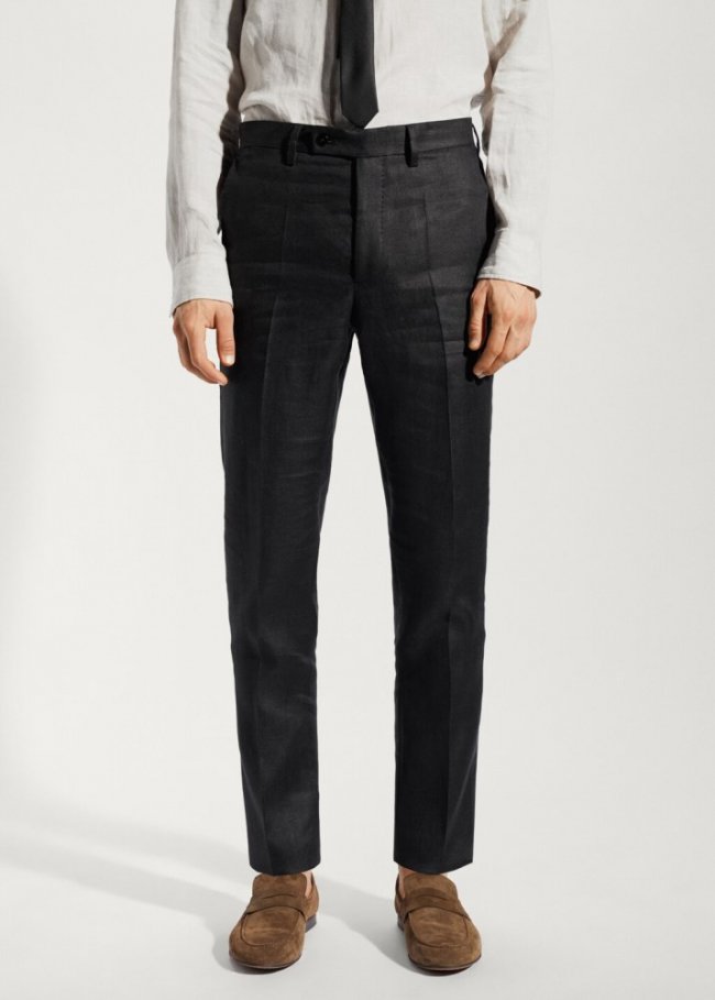 Mango Pantalón traje 100% lino - Negro
