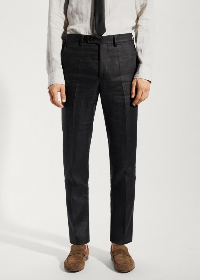 Mango Pantalón traje 100% lino - Negro