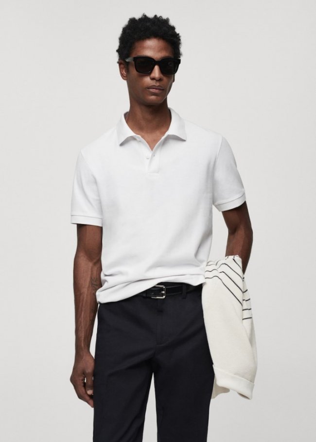 Mango Polo 100% algodón pique - Blanco
