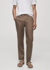 Mango Pantalón 100% lino slim fit - Marrón medio