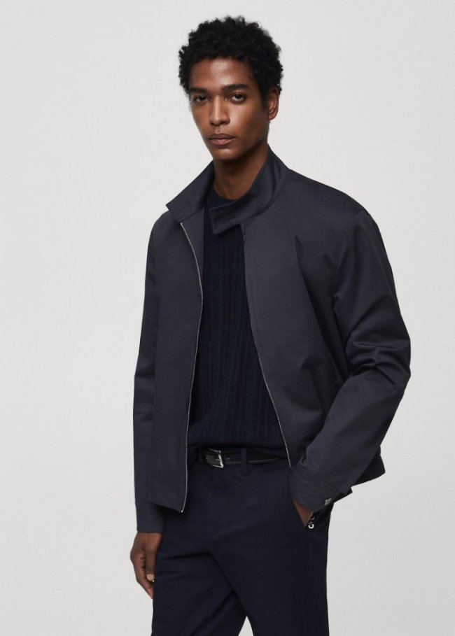 Mango Chaqueta algodón cremallera - Azul marino oscuro