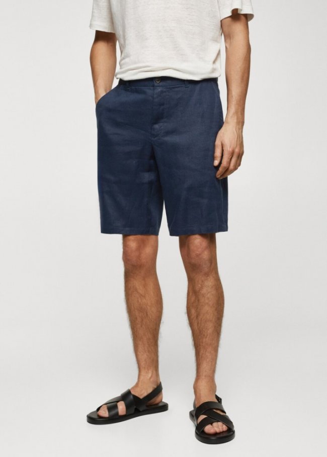 Mango Bermudas 100% lino - Azul marino
