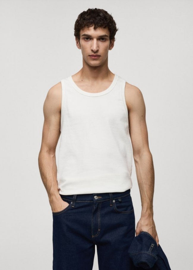 Mango Camiseta algodón tirantes - Blanco roto