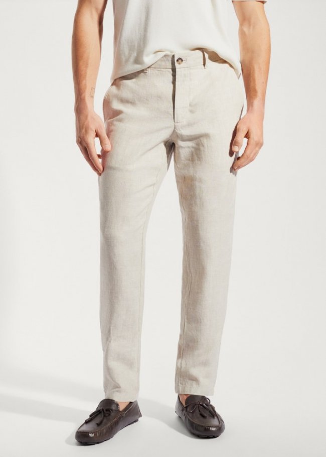 Mango Pantalón 100% lino slim fit - Crudo
