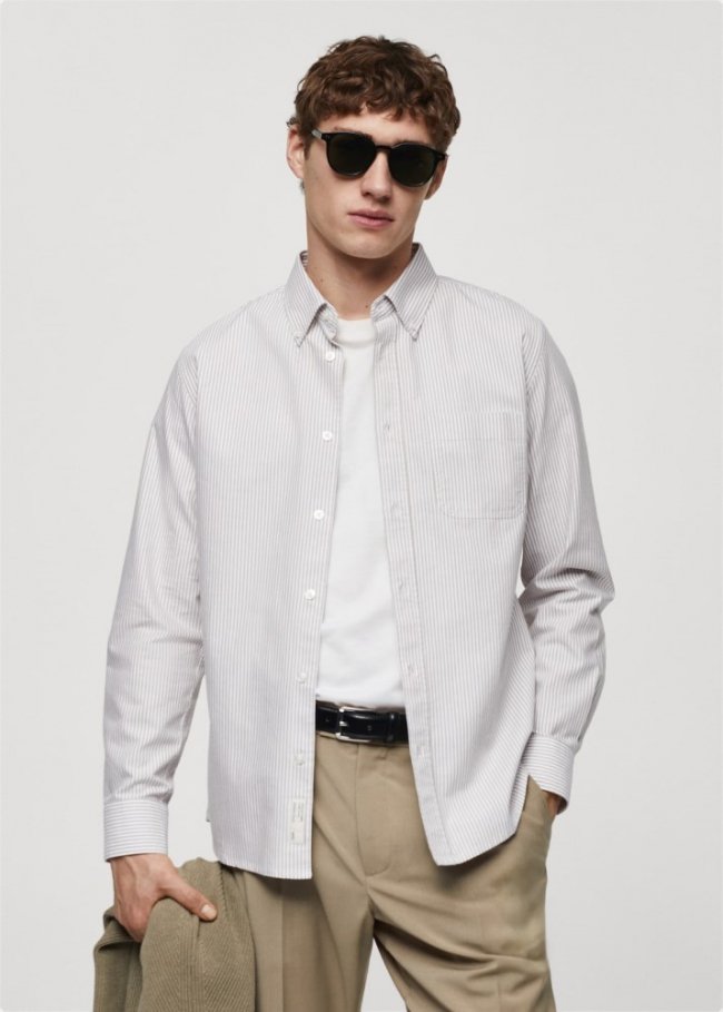 Mango Camisa 100% algodón rayas kodak - Khaki