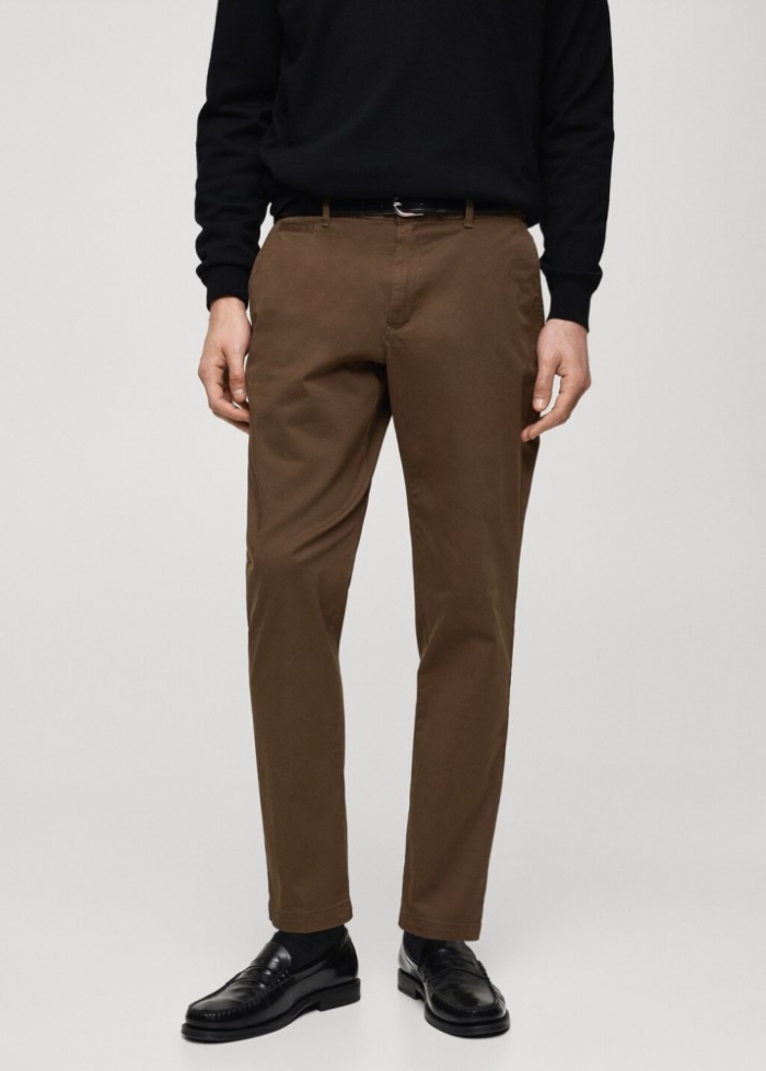 Mango Pantalón algodón tapered crop - Marrón