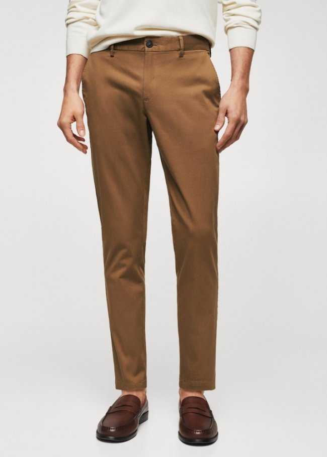 Mango Pantalón algodón tapered crop - Café