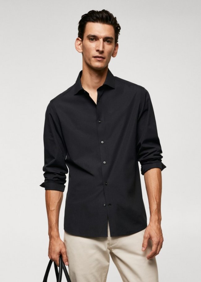 Mango Camisa slim fit 100% algodón - Azul oscuro intenso