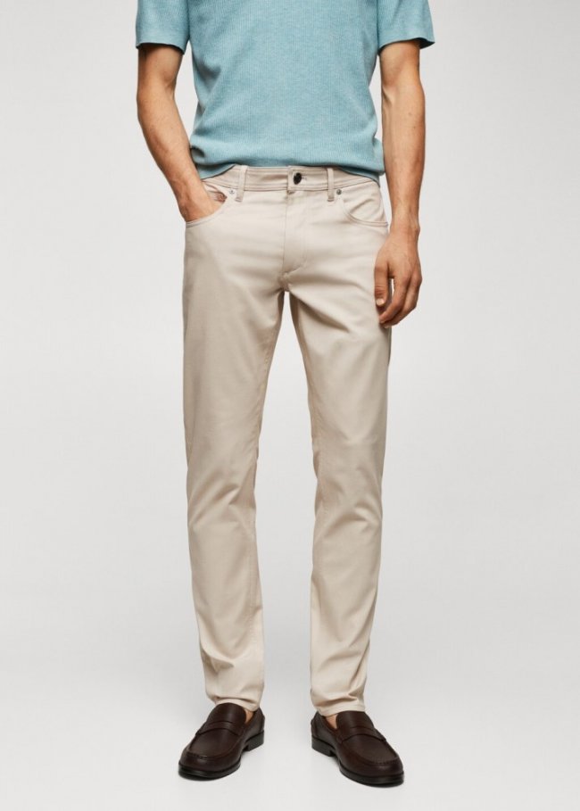 Mango Pantalón slim fit algodón sarga - Beige