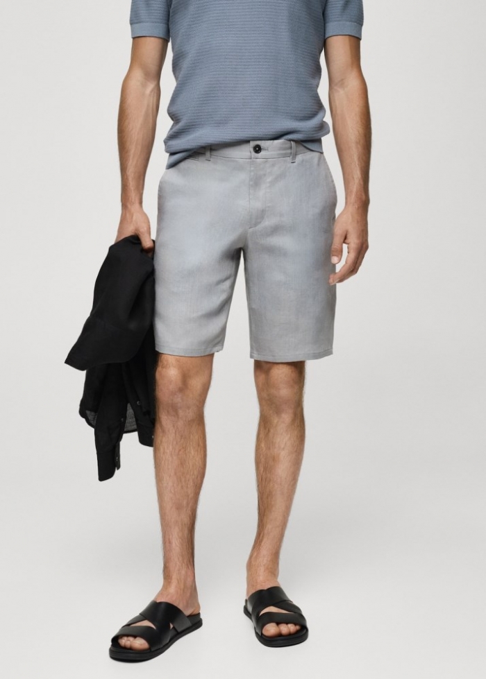 Mango Bermudas slim fit 100% lino - Azul celeste