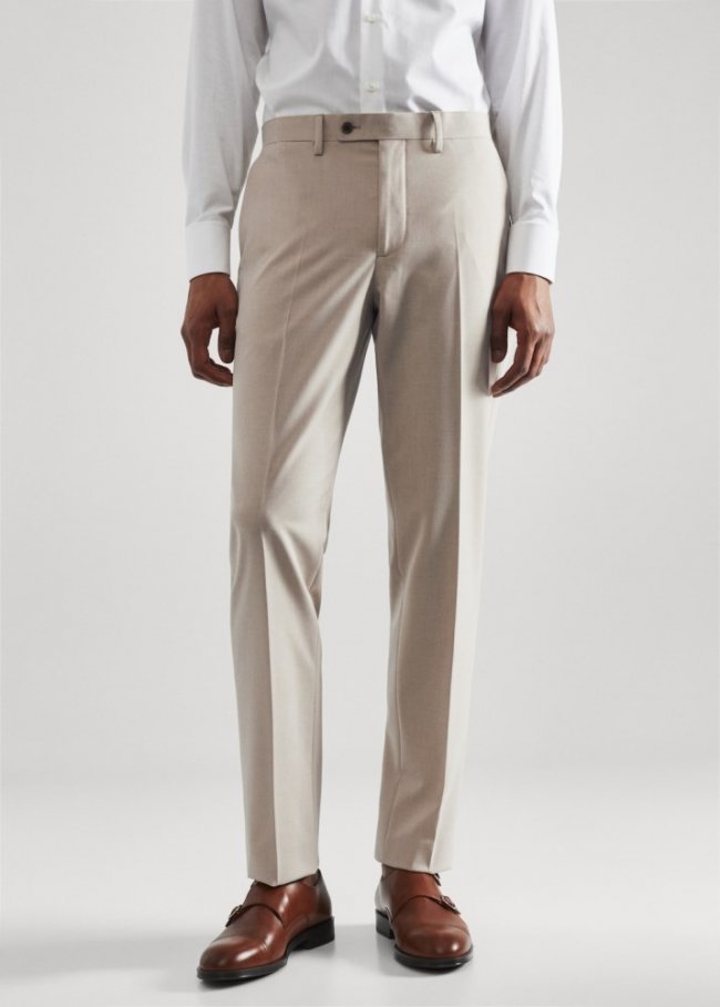 Mango Pantalón traje slim fit tejido comfort stretch - Beige