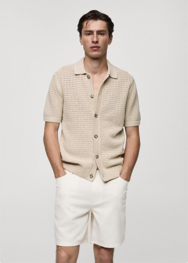 Mango Polo punto calado botones - Beige