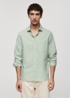 Mango Camisa classic fit algodón seersucker rayas - Verde pastel