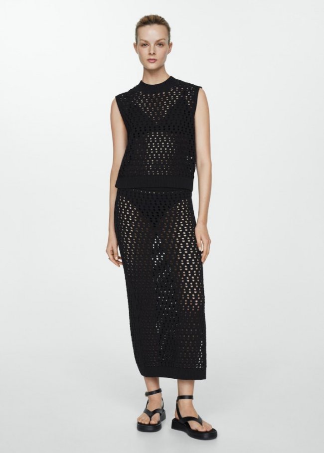 Mango Sandalia tiras plataforma - Negro