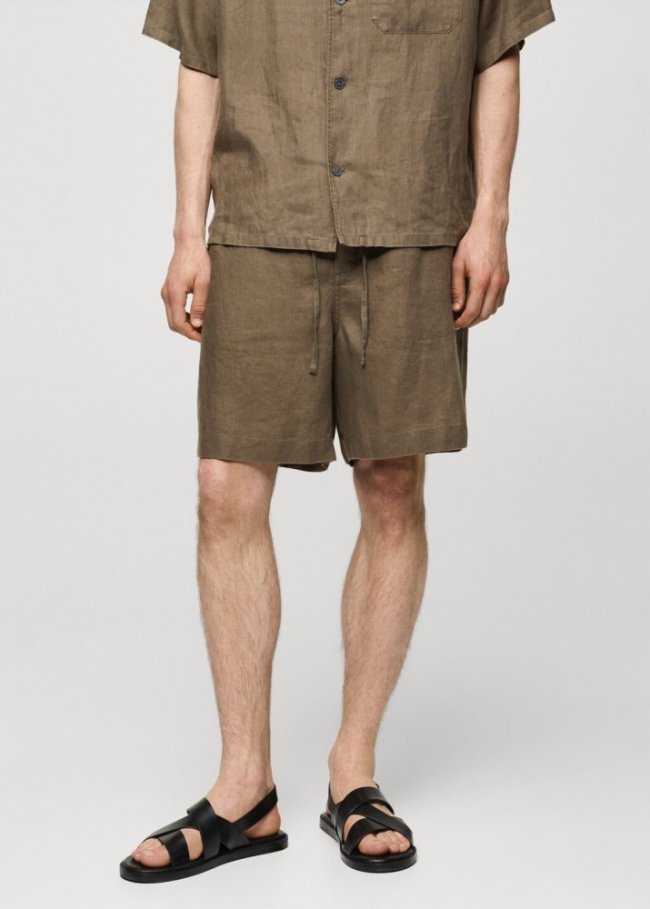 Mango Bermudas 100% lino cordón - Khaki