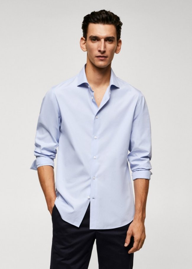 Mango Camisa slim fit 100% algodón - Azul celeste