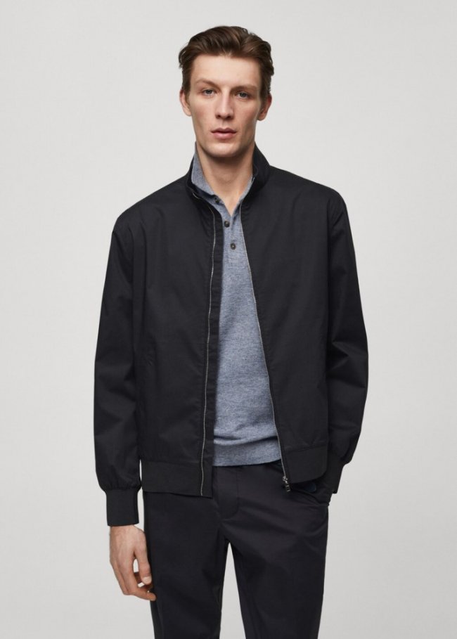 Mango Chaqueta algodón cremallera stretch - Azul marino oscuro
