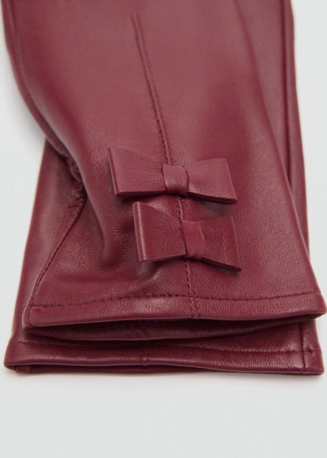 Mango Guantes piel detalle lazos - Burdeos