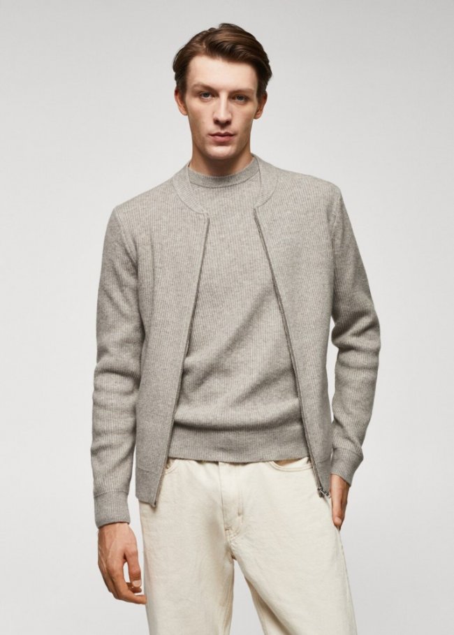 Mango Cardigan canalé mezcla lana - Arena