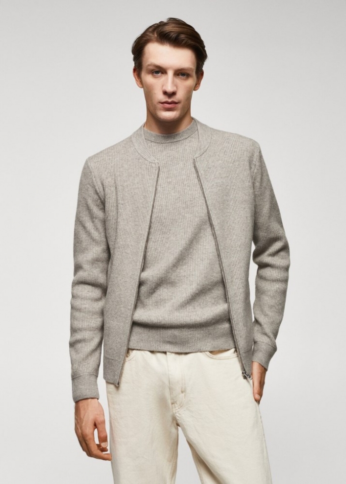 Mango Cardigan canalé mezcla lana - Arena