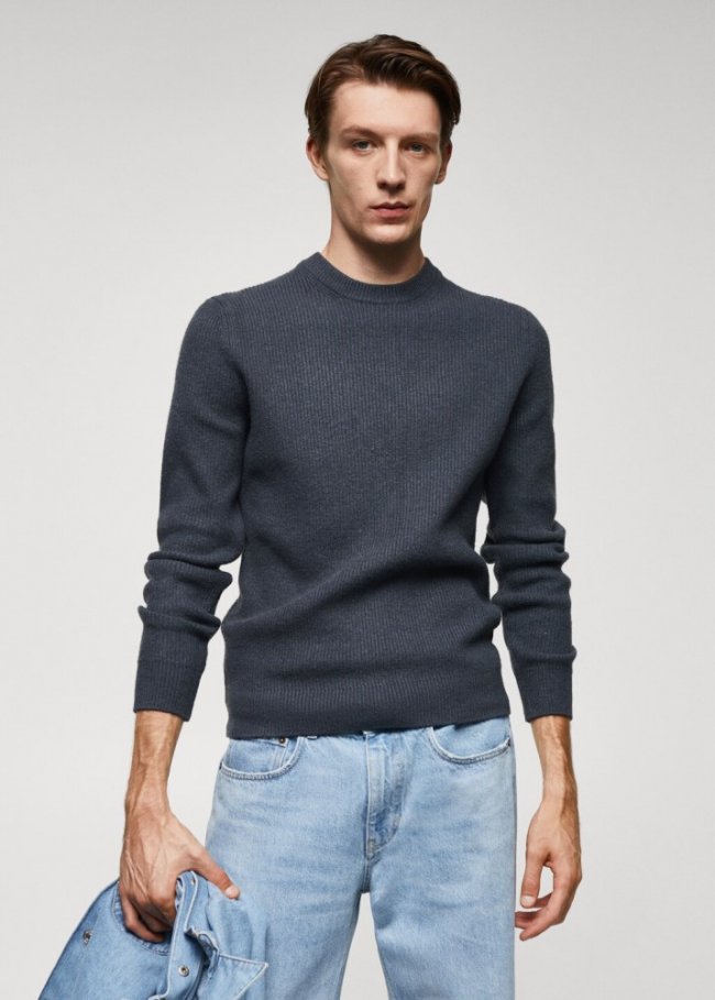 Mango Jersey punto canalé - Gris oscuro