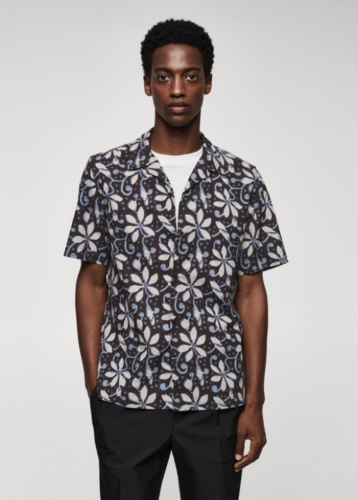 Mango Camisa bowling estampada - Marrón