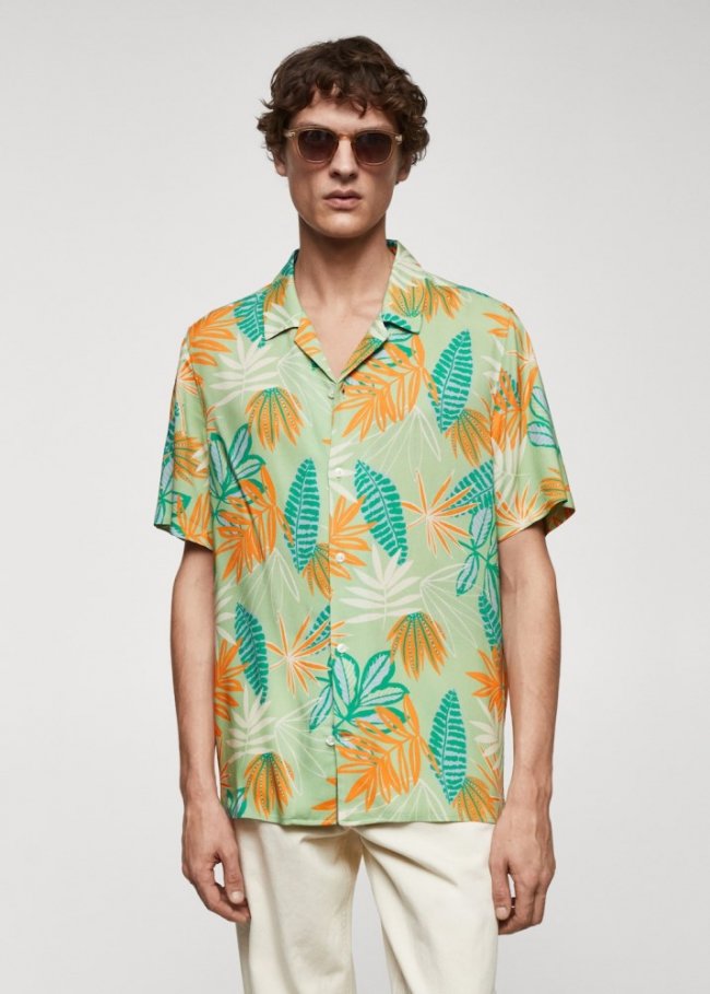 Mango Camisa regular fit fluída estampada - Naranja