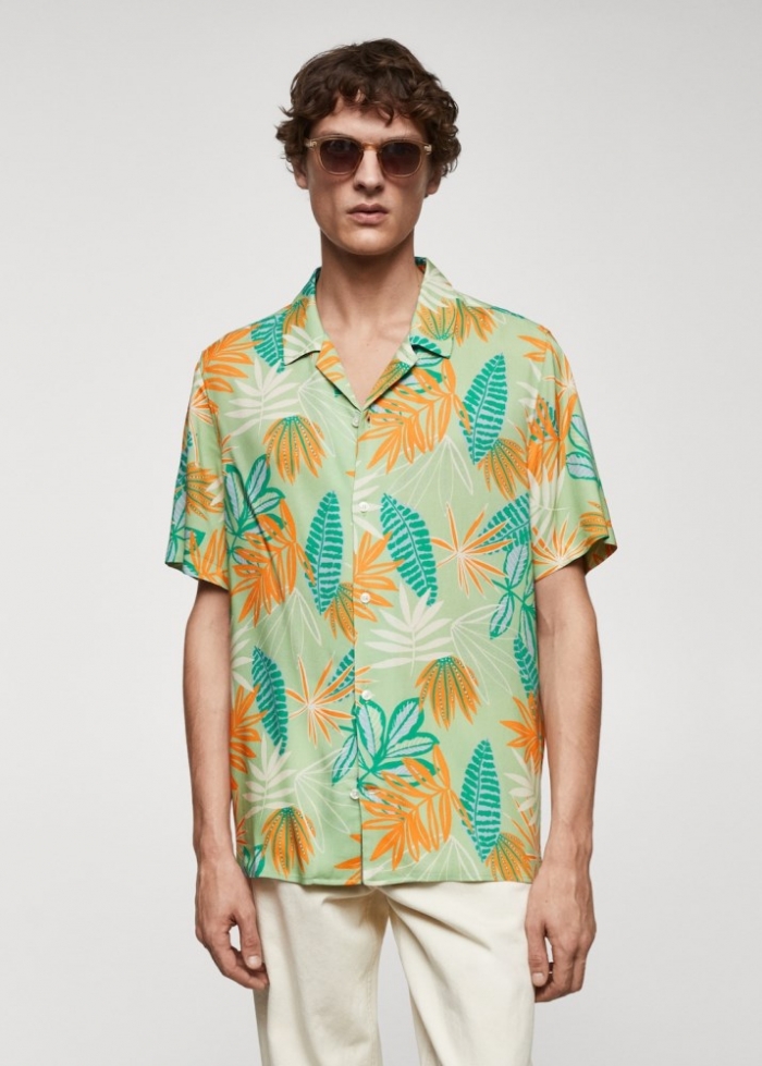 Mango Camisa regular fit fluída estampada - Naranja