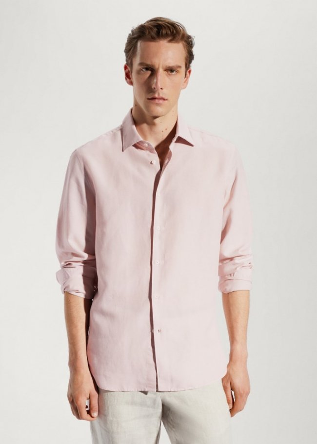 Mango Camisa ligera tencel-lino - Rosa