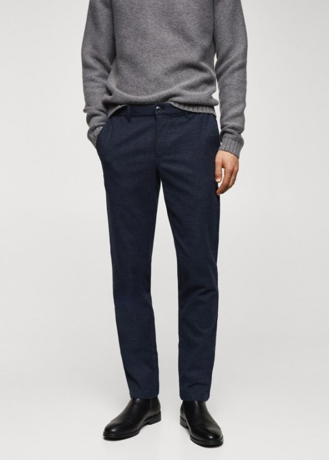 Mango Pantalón slim fit algodón micro pata de gallo - Azul marino