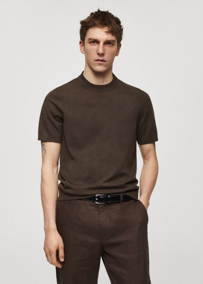 Mango Camiseta punto fino - Marrón