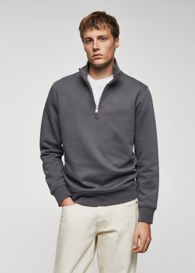 Mango Sudadera algodón cuello cremallera - Gris oscuro