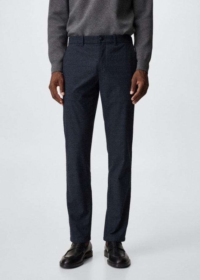 Mango Pantalón slim fit algodón cuadros - Azul marino oscuro