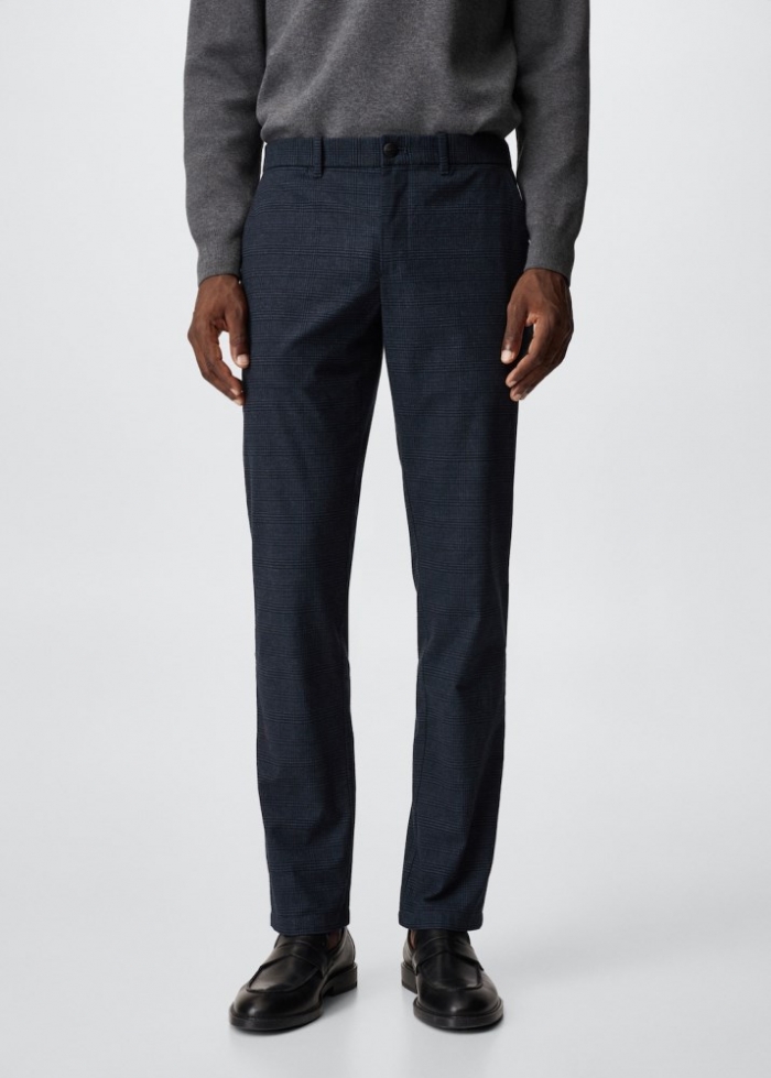 Mango Pantalón slim fit algodón cuadros - Azul marino oscuro