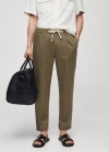 Mango Pantalón slim fit lino cordón - Khaki