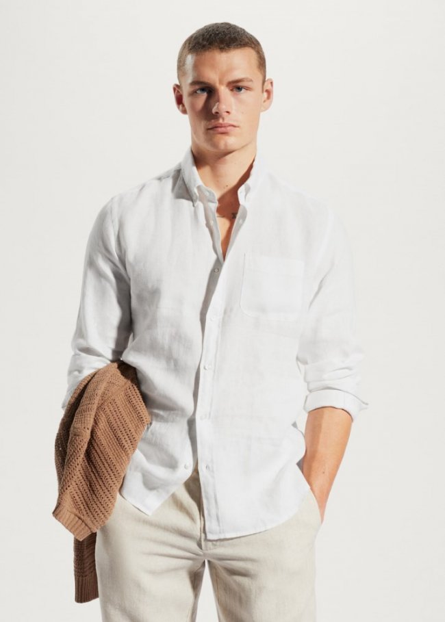 Mango Camisa slim fit 100% lino - Blanco