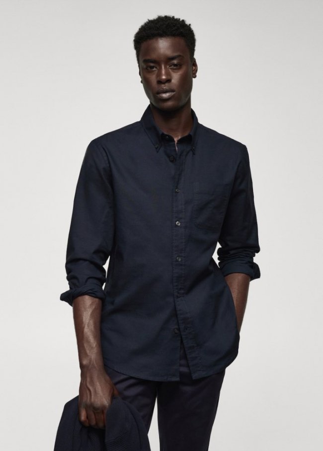 Mango Camisa regular fit Oxford algodón - Azul marino