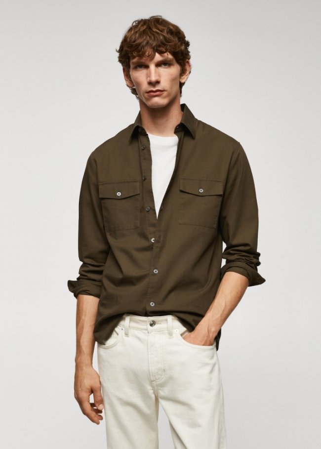 Mango Sobrecamisa algodón bolsillos - Khaki