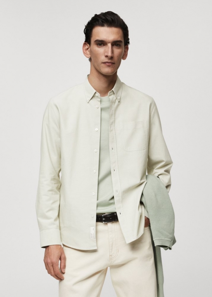 Mango Camisa regular fit Oxford algodón - Verde